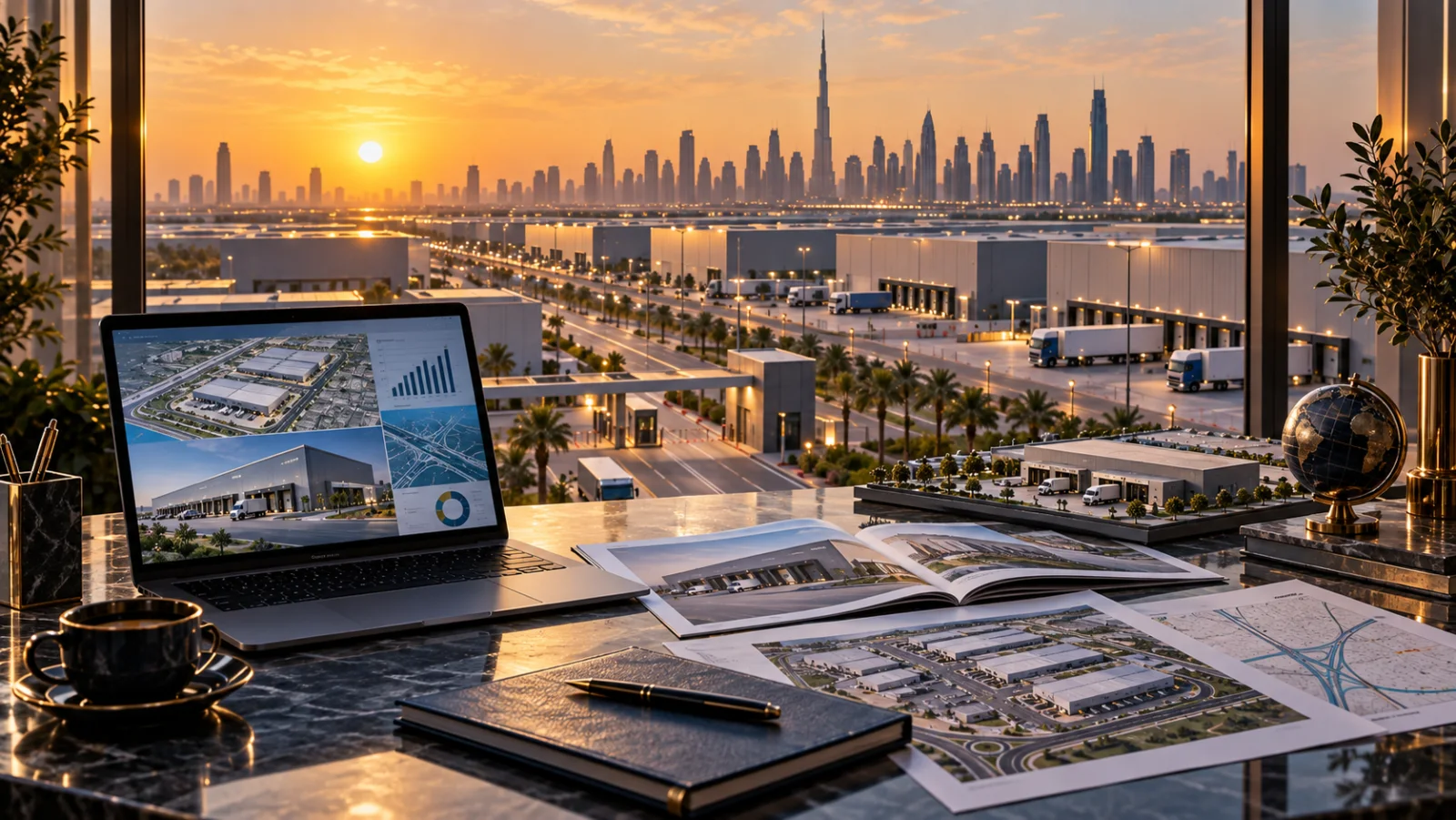 Dubai logistics / warehouse / industrial campus with loading access